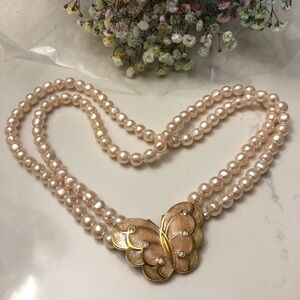 Vintage 1980s KJL For Avon Double-Strand Faux Pearl Necklace